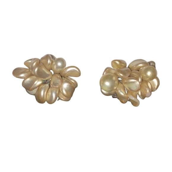 4 pairs of vintage cluster clip-on earrings (Black, Gold, Cream, Rose Gold) - Picture 7 of 7